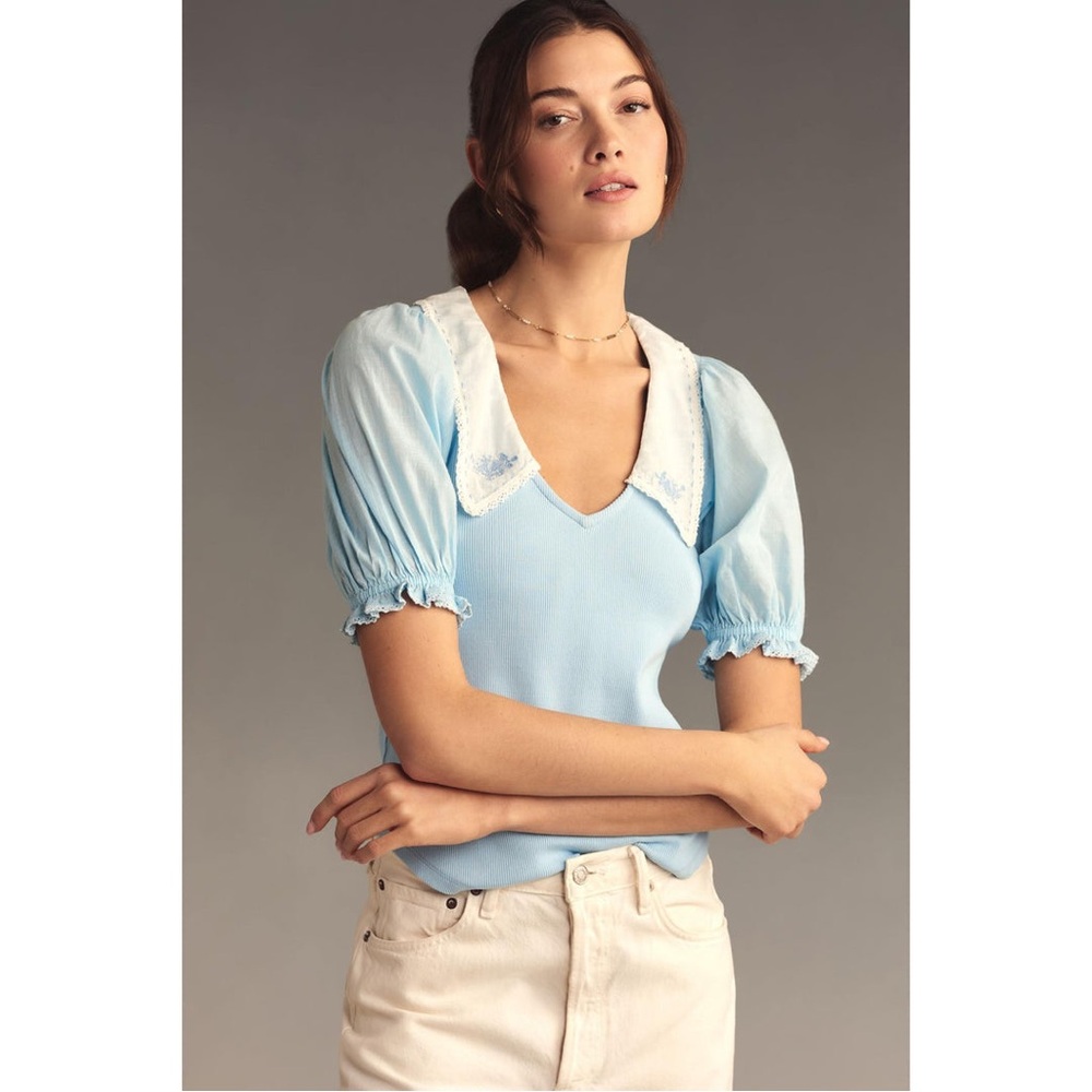 By Anthropologie Short-Sleeve Collared Top EUC XL